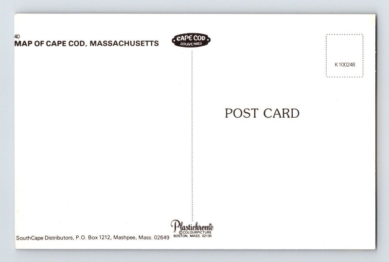 Postcard Massachusetts Cape Cod MA Map Aerial 1970s Unposted Chrome