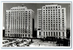 c1950's Two Big Buildings One Is Hotel Parked Cars Chile RPPC Photo Postcard