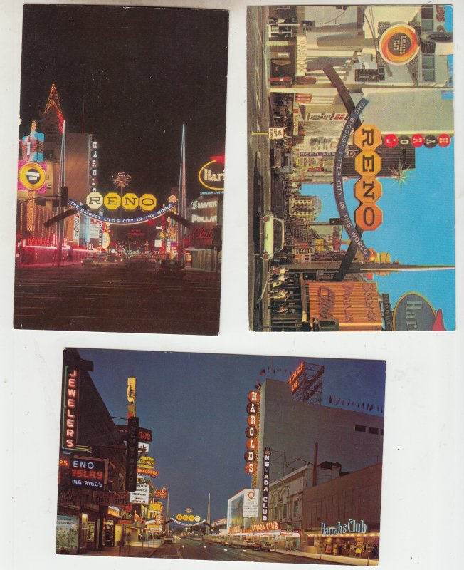 P3108 vintage Postcards 3 dif reno nevada casinos street scenes, unused nice