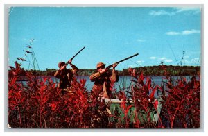 Vintage 1960's Postcard Two Duck Hunters in Row Boat in the Lake