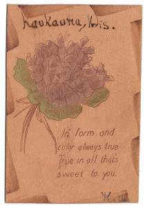 Leather Postcard Kaukauna WI Bouquet of Violets  