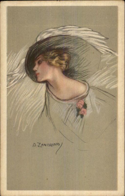 Zandrino - Beautiful Woman Large Hat Series 94-4 c1915 Postcard