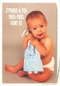 Children Postcard smile lovely baby hold hankie