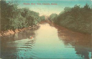 Hand-Colored Postcard; Neosho River View, Chanute KS Neosho County Posted 1909