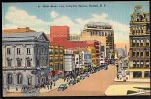 3820) New York BUFFALO Main Street from Lafayette Square cars store fronts Linen