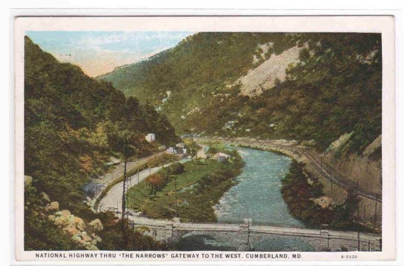 National Highway The Narrows Cumberland MD '29 postcard