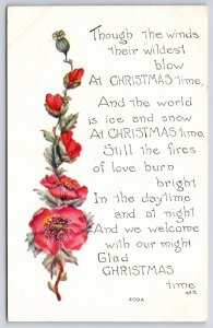 1914 Christmas Wishes Beautiful Flower Design Greetings Card Posted Postcard