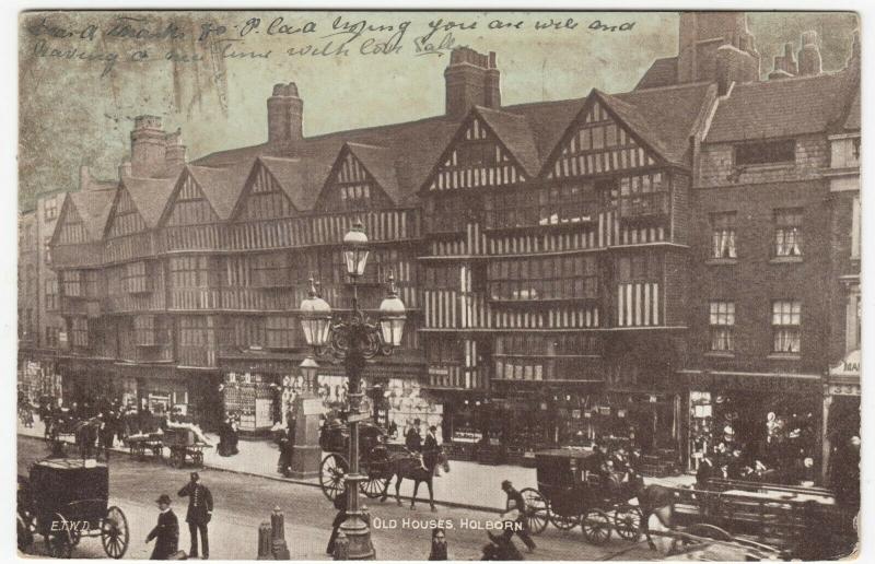 London; Old Houses, Holborn PPC, 1906 PMK, To Miss Green, Aix Les Bains 