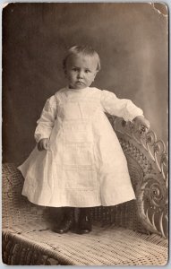 Cute Baby Photograph White Dress Rattan Chair Postcard