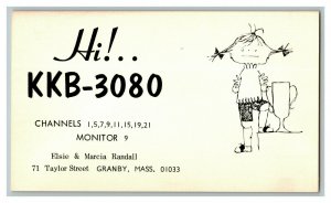 QSL Radio Card From Granby Mass. Massachusetts KKB-3080 