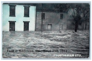 1913 Fourth and Main Streets Flood at Middletown Ohio OH Antique Postcard 