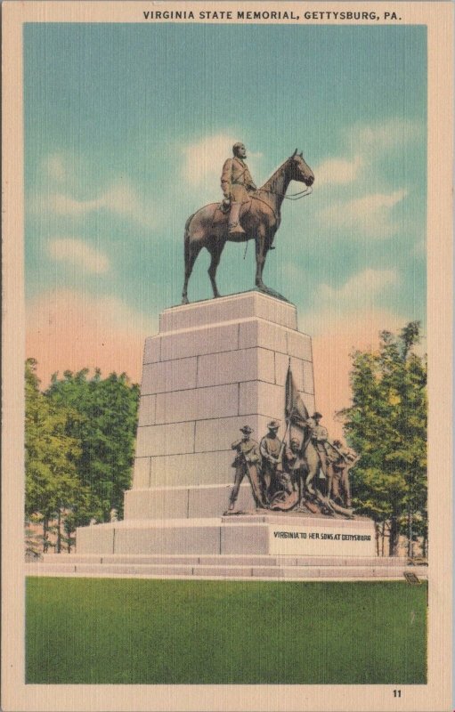 Postcard Virginia State Memoria Gettysburg PA