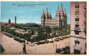 Vintage Postcard Temple Block And Pioneer Brigham Monument Salt Lake City Utah