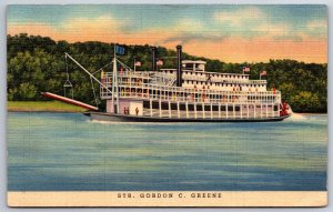 Ships~Steamer Gordon C Greene On Mississippi River~PM 1944~Vtg Linen Postcard