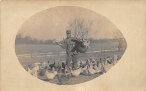 G68/ Occupational RPPC Postcard c1910 Chicken Farmer Egg Basket 4