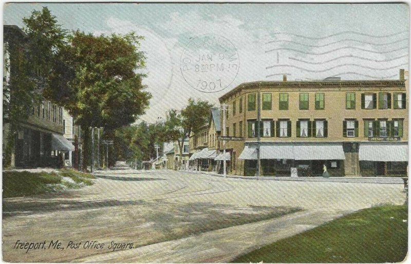 1907 Postcard, Freeport, Maine, Post Office Square