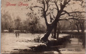 1919 Bonne Annee Happy New Year French Postcard