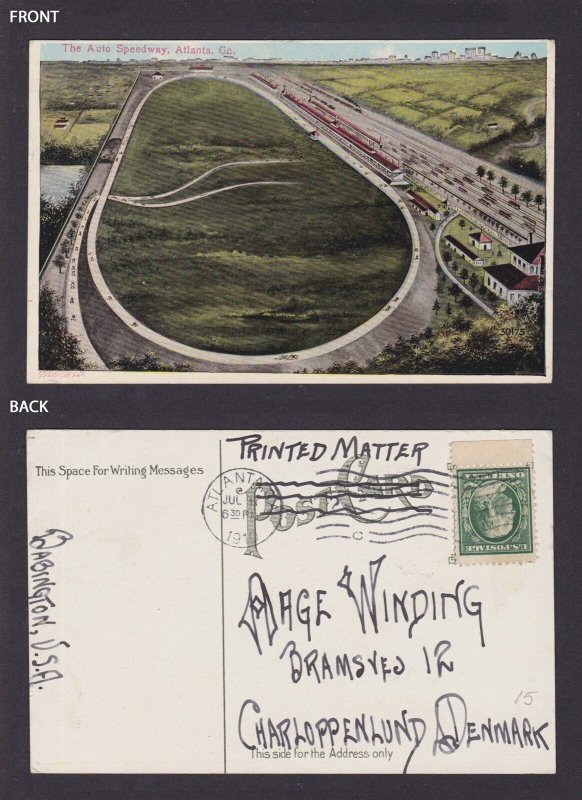 Postcard, United States, Atlanta GA, The Auto Speedway