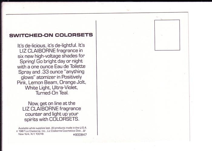 Liz Claiborne Makeup, Advertising Postcard, 1987