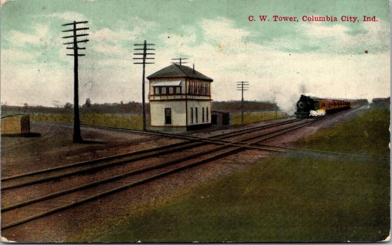 Postcard C.W. Tower in Columbia City, Indiana~134220