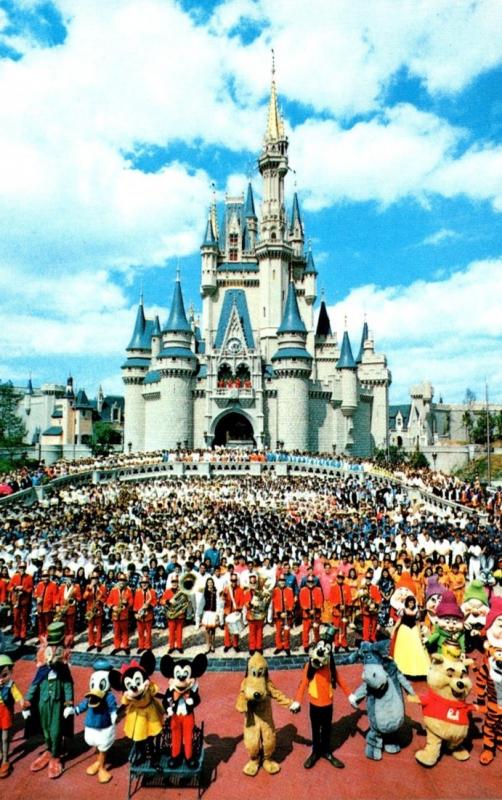 Florida Walt Disney World Cinderella Castle With Mickey Mouse and Cast Of Tho...