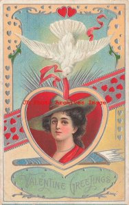 Valentine Day, Samson Brothers No S.316, Heart Framed Woman with White Dove