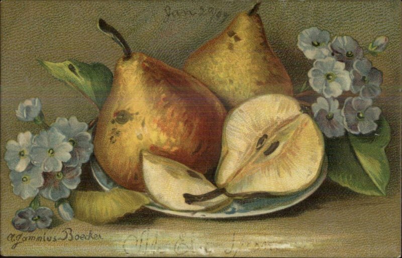 Gammius Boecker Fruit Still Life Art c1910 Postcard PEARS