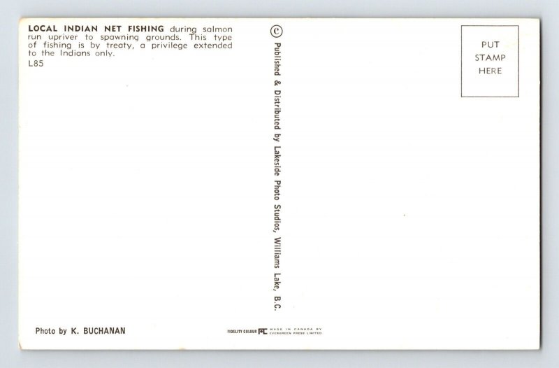 Postcard Native American Indian Salmon Fishing Pacific Northwest Canada 1960s