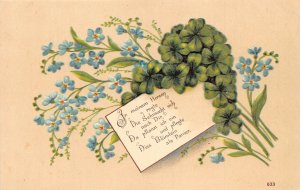 Spring Welcome Poem Shamrocks Forget-me-not Flowers embossed postcard