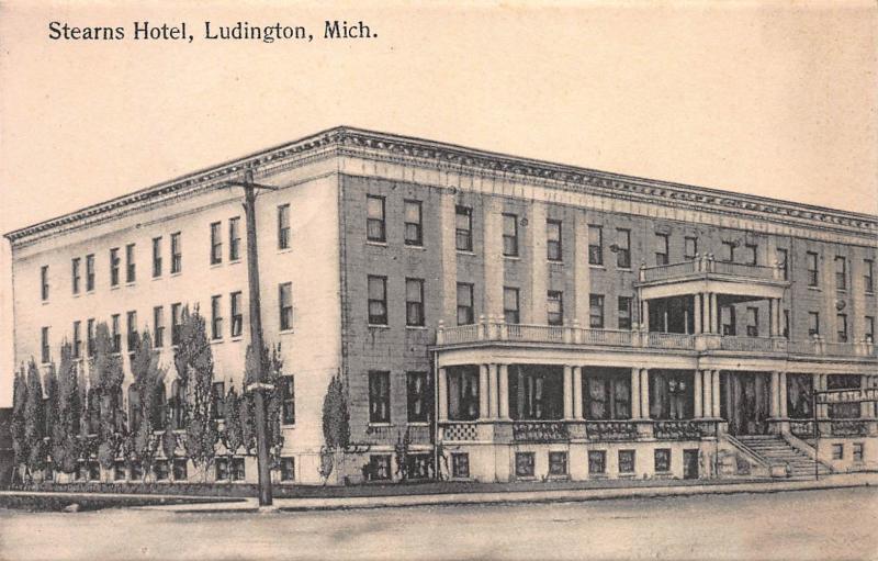 Stearns Hotel, Ludington, Michigan, Early Postcard, Used in 1910