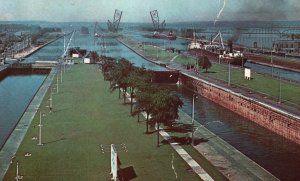 Vintage Postcard 1956 A General View Of The Soo Locks Sault Ste. Marie Michigan