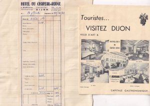 Hotel De Chapeau Rouge Dijon 1940s Receipt & Booklet Ephemera