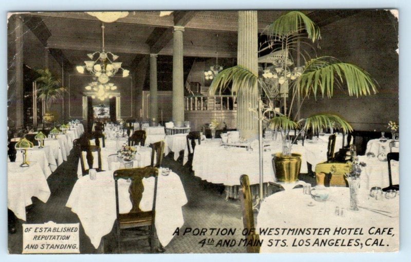 LOS ANGELES, California CA ~ Cafe Interior WESTMINSTER HOTEL 1912  Postcard