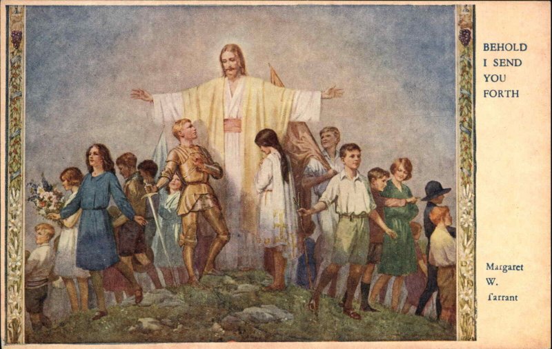 Margaret W. Tarrant Medici Pk 149 Jesus Christ with Children Vintage Postcard