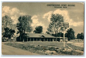 c1950's Greyhound Post House Restaurant Classic Bus Standish Michigan Postcard