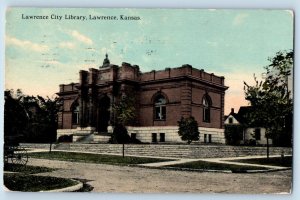 Lawrence Kansas KS Postcard Lawrence City Library Exterior Building 1910 Vintage