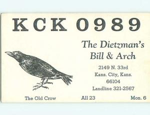 Crow Bird - Qsl Cb Ham Radio Card Kansas City Kansas KS s0132