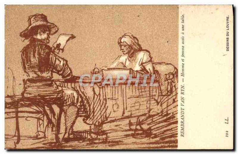 VINTAGE POSTCARD Rembrandt Van Ryn Homme and Femme sitted 