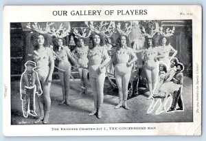 The Reindeer Chorus Gingerbread Man Christmas Theater Women Antique Postcard