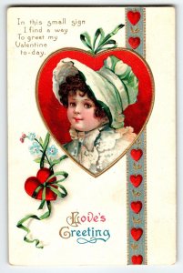 Valentines Day Postcard Child Bonnet Ellen Clapsaddle International Art Germany