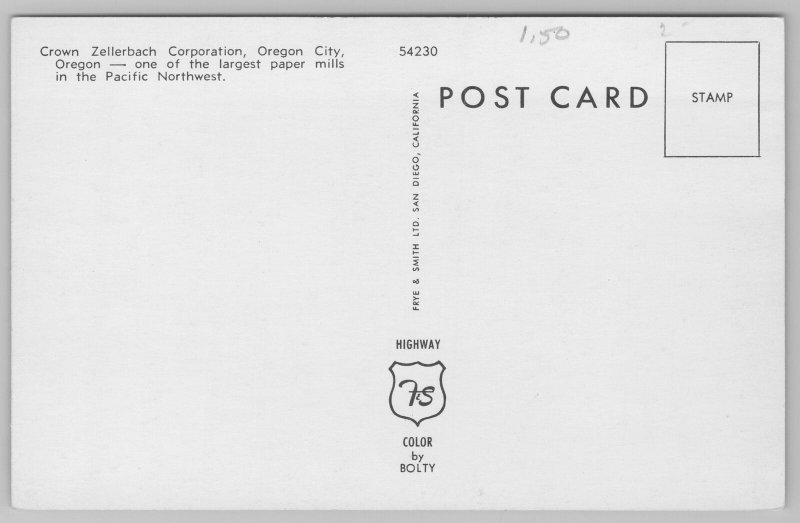 Oregon City~Crown Zellerbach Corporation Paper Mill~Factory Panorama~1960s  