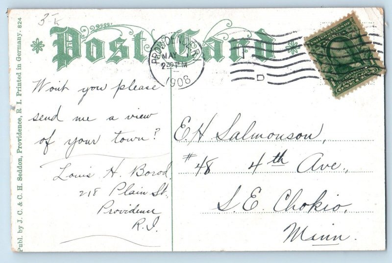 1908 Greetings From Providence Multiview Rhode Island RI Correspondence Postcard