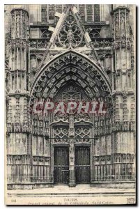 Postcard Old Tours Central portal of the Cathedral Saint Gatien