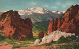 Vintage Postcard 1930's Pikes Peak Gateway Of Garden Of Gods Colorado Springs CO