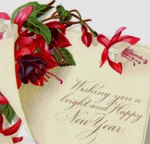 1880s Victorian New Year's Card Fuchsia Flowers #7C