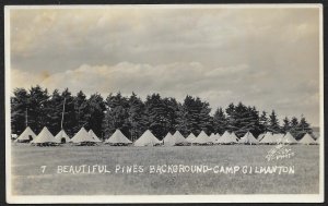 Beautiful Pines Background of Tents Boyscout Camp Gilmanton NH RPPC Used c1933