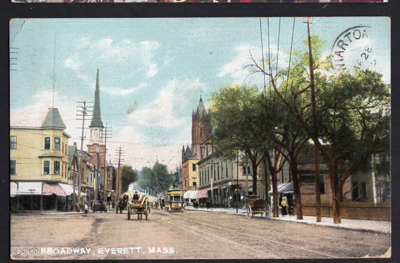 Massachusetts EVERETT Street View - Broadway - pm1909 - Divided Back