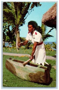 Fiji Postcard Tevita Beats the Lali with Fine Rhythm c1960's Posted Vintage