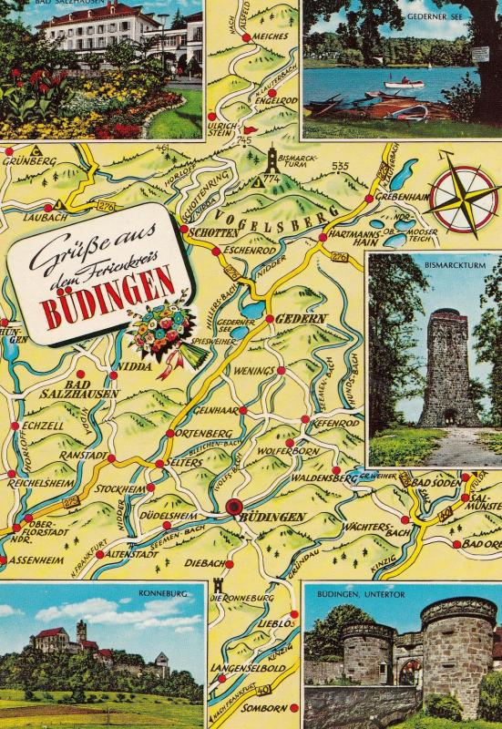 Budingen German Map Karte Postcard