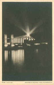 1933 Chicago World's Fair Electrical Bldg at Night  B&W Litho Postcard U...